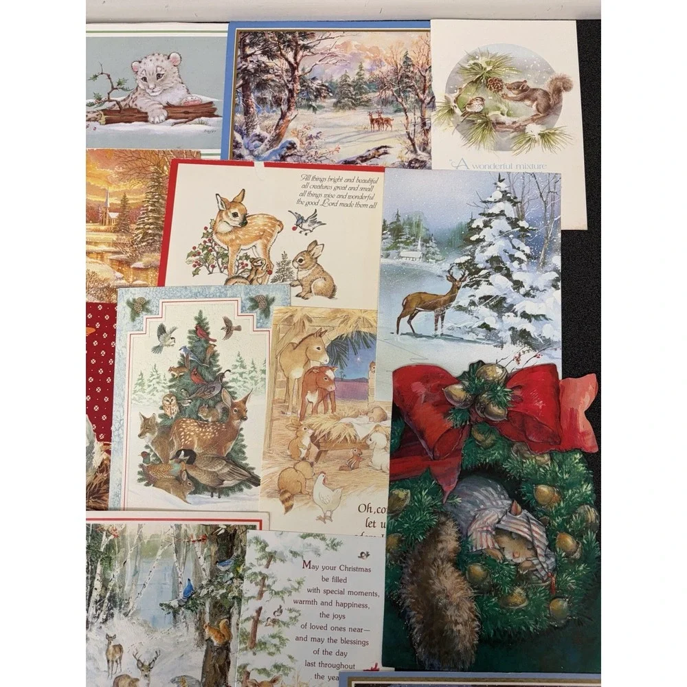 Vintage Animal Christmas Cards Fronts ONLY Scrapbooking Crafts Decoupage 50+